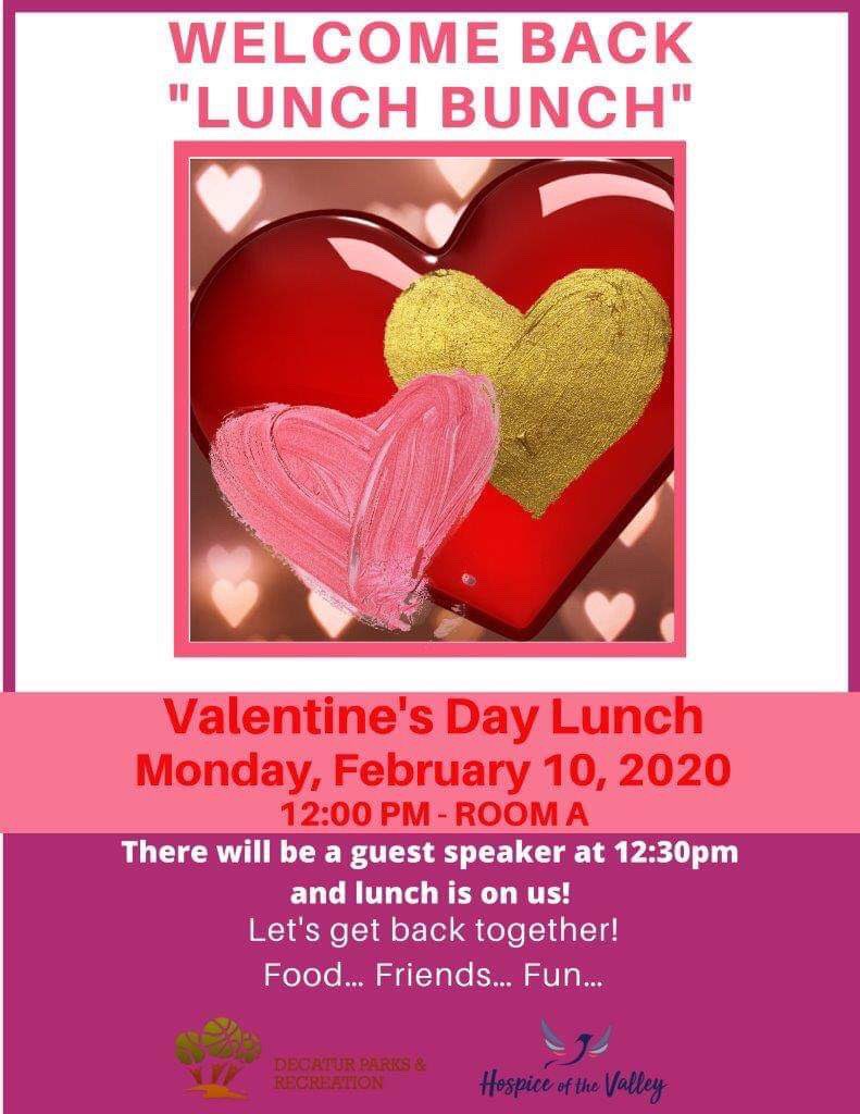 DecaturParks's tweet image. Lunch Bunch is back at the Aquadome!

Come join the fun with lunch, crafts, trips, and long lasting friendships.

Contact Misty Posey at 256-341-4955