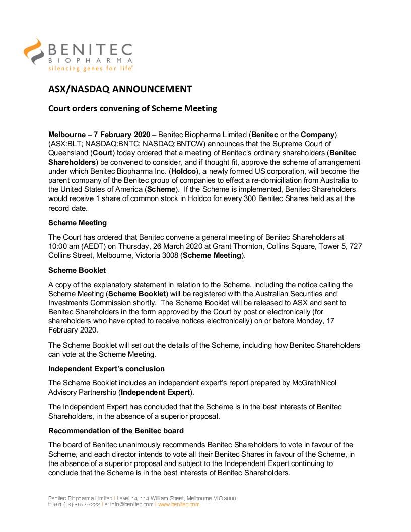 Benitec Biopharma Inc. tweet media