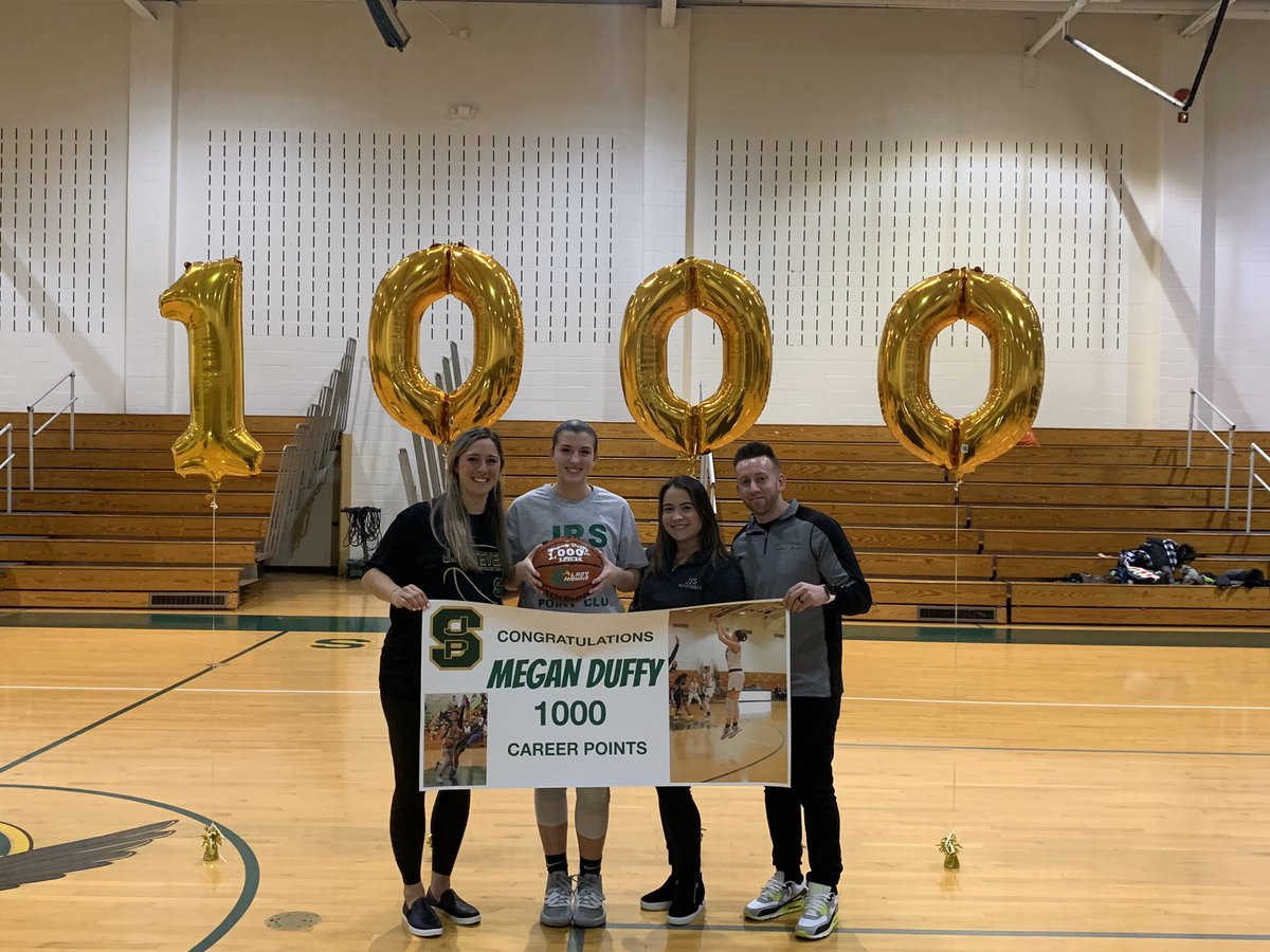 JPSgirlsBBall's tweet photo. From facing a season ending ACL injury your freshman year to scoring your 1000th point tonight is a testament to the type of person, worker and player you’ve become. Congratulations @meganduffy24  on your 1000 and a great high school career. We are so proud of you!@JPS_Athletics https://t.co/Tn0kpcCVoS