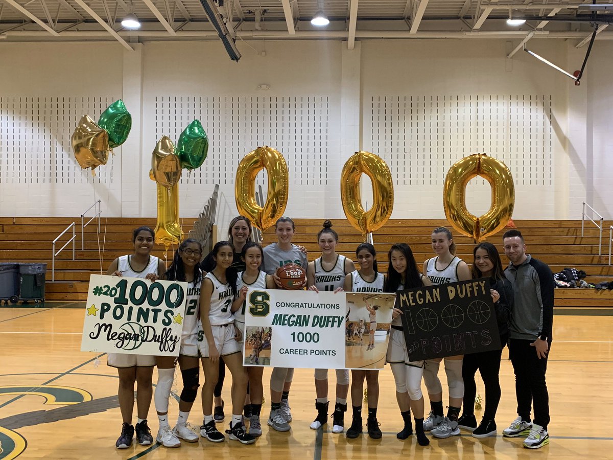 JPSgirlsBBall's tweet photo. From facing a season ending ACL injury your freshman year to scoring your 1000th point tonight is a testament to the type of person, worker and player you’ve become. Congratulations @meganduffy24  on your 1000 and a great high school career. We are so proud of you!@JPS_Athletics https://t.co/Tn0kpcCVoS