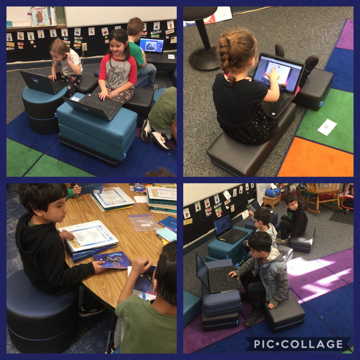 Kindergiraffe's tweet photo. These kinders loved trying out different seating arrangements during Daily 5. @CraftonRUSD https://t.co/usUnVZCaZE
