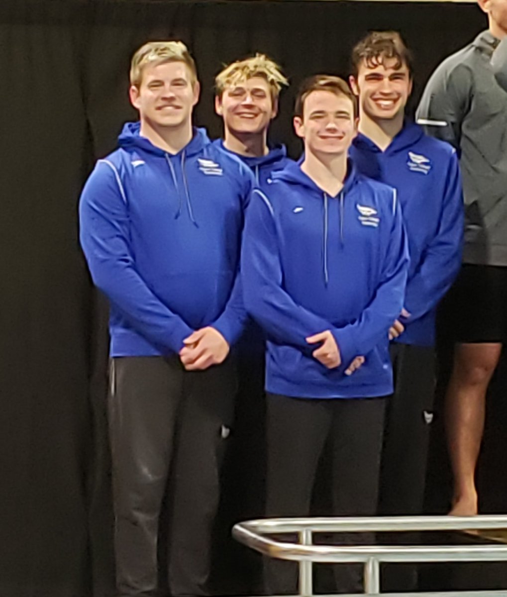 Nick, Jonathan, Jacob, &amp; Danny take 5th in the 800 free relay dropping an astounding 22 seconds. #Unbelievable #KCACswim