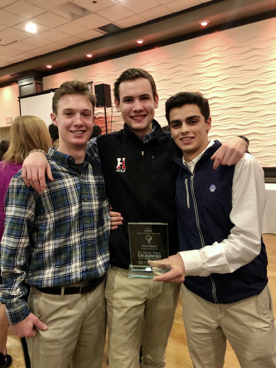 hinghamgolf2019's tweet photo. Shan Syed is named ATHLETE OF THE YEAR for Fall Golf by the Patriot Ledger at tonight's All-Scholastic Awards banquet!  So proud of you, Captain.  Congrats also to Cooper Pennell &amp; Luke Macdonald for their All-Scholastic honors. https://t.co/UFT1l8C9lT