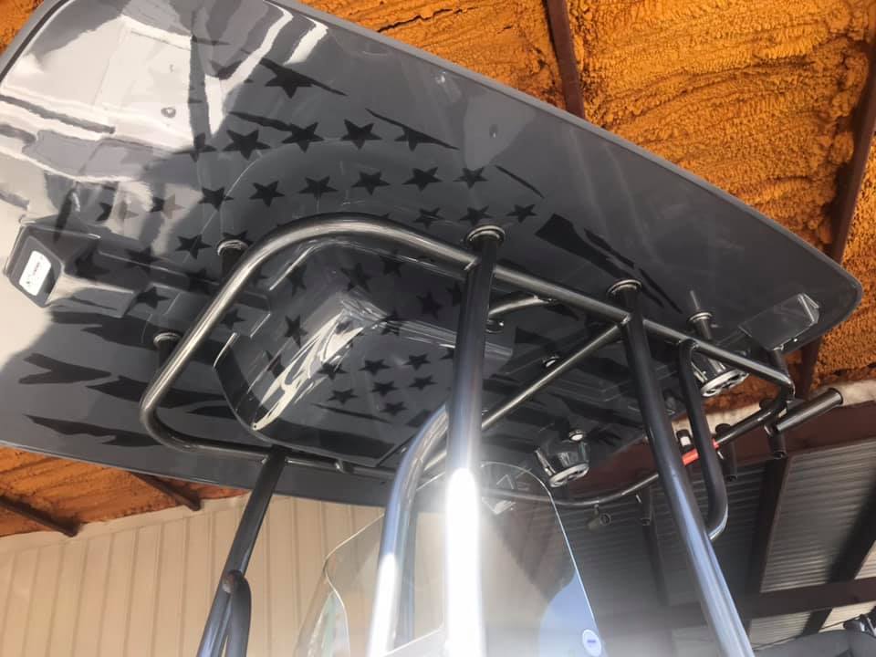 CrevalleBoats's tweet photo. The latest option from Crevalle Boats... American Flag Hardtop! Come check it out at the Miami Boat show that starts a week from today! https://t.co/qKDclushoY