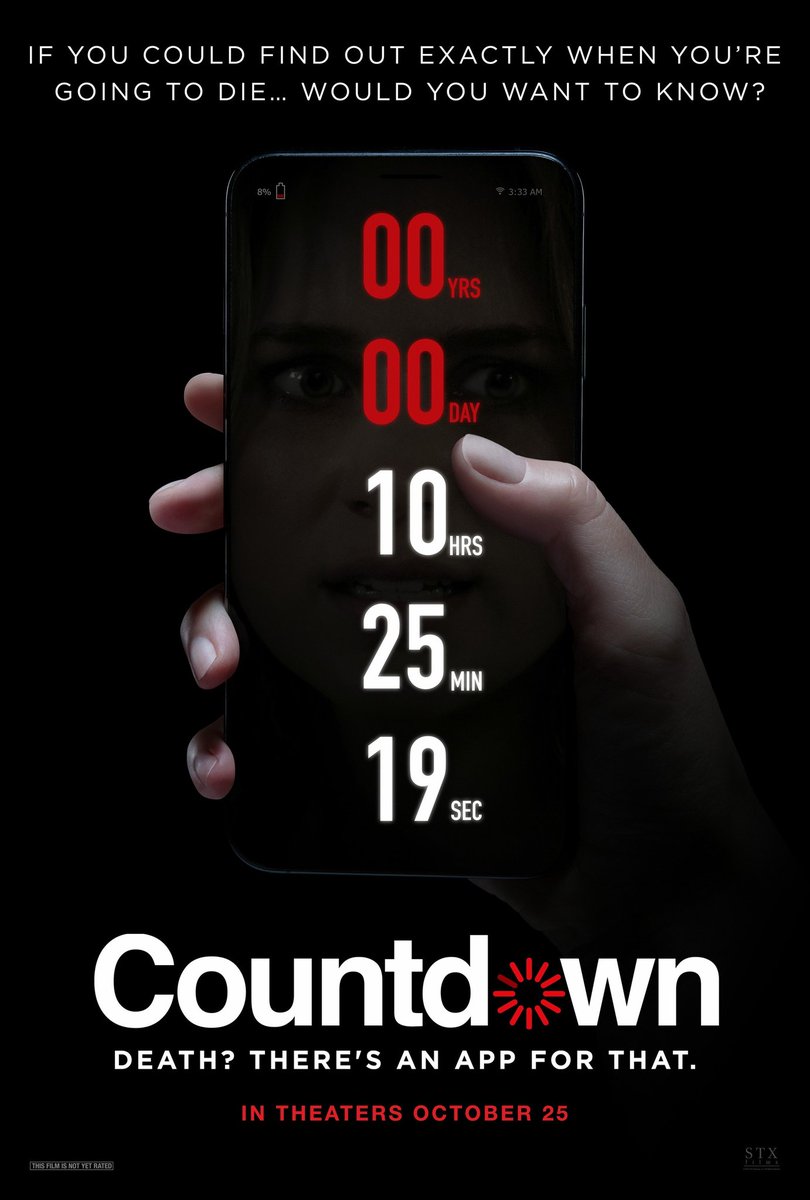  #Countdown (2019) this was just a really boring and meh movie with some cheap jump scares that aren't even scary and some style but ultimately it is cliche filled from strat to finish with some of the most annoying endings ever. Honestly a waste of time tbh
