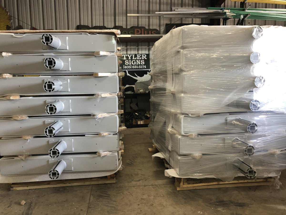 EMBARKOK's tweet photo. This week, we received a shipment of 21 new bus shelters! These will be going up over the next 5 weeks at various stops around our system, so be on the look out for upgrades to a stop near you. Thanks to our partners at Tyler Media for their help in this project. #ForwardTogether https://t.co/i1jHWVpkoG