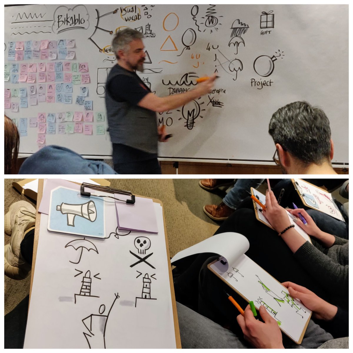 Psyched to learn the basics of Bikablo visual sketching tonight with <a href="/andydevale/">Andy de Vale</a> at #heartofagile. #heartofagilescotland #collaborate #communicate
