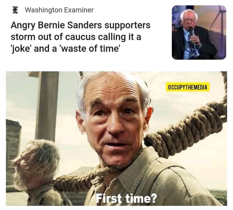 AnonymousNTX's tweet photo. @BernieSanders Come on. Say it. Say, “now I know what @RonPaul went through.” Say, “Now I know what @LPNational goes through every election cycle.”

Dare ya! @GOP (y’all have stained hands in 2012 my friends) https://t.co/seT8Ni4Wql