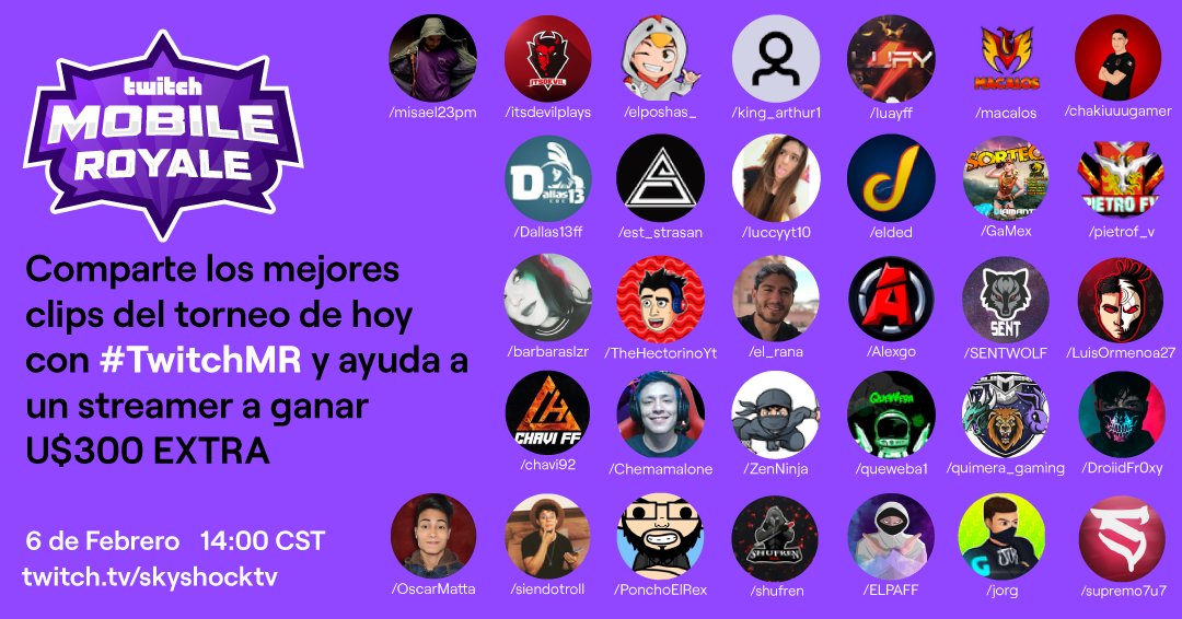 GeekLoungeAR's tweet photo. En esta nueva edición de Twitch Mobile Royale nos acompañan los grandes @SkyshockGG y @Nosfehh narrando toda la acción en vivo.

¡No se pierdan la transmisión!
Disfrútalo en https://t.co/zLpkhGRm14

#TwitchMR https://t.co/qcpES69d2w