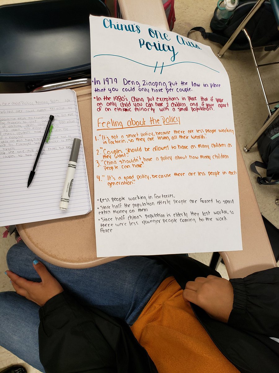 m_a_berryhill's tweet photo. Products from today's jigsaw readings analyzing China's former One Child Policy as a way to alleviate overpopulation. Tomorrow Ss will offer solutions to various problems caused by overpopulation. @ParkwoodMS_NC #socialstudiesmatters @AGHoulihan @UCPS_ICTeam https://t.co/N2QPcMFx85