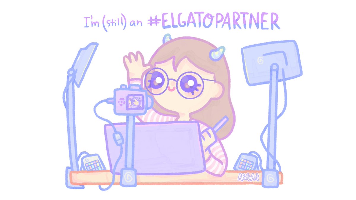 ABritoArt's tweet photo. Super happy to share that I renewed my sponsorship contract with @ElgatoGaming a few days ago!  
  
Excited to make more #ElgatoPartner content this year! Here’s a little drawing I made to share the news featuring my streamdecks, keylights, camlink, and multimount: https://t.co/1OFCn6dEBQ