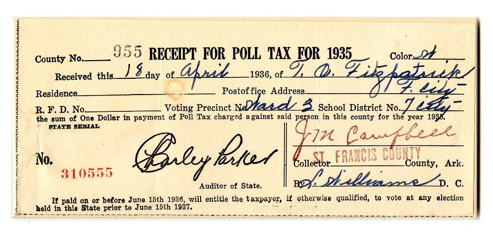 A 1930s receipt for a poll tax. 