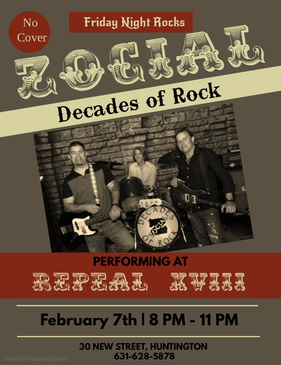 Zocial1's tweet photo. Zocial performs this Friday Night at Repeal 18 in Huntington. https://t.co/6JpThFU157