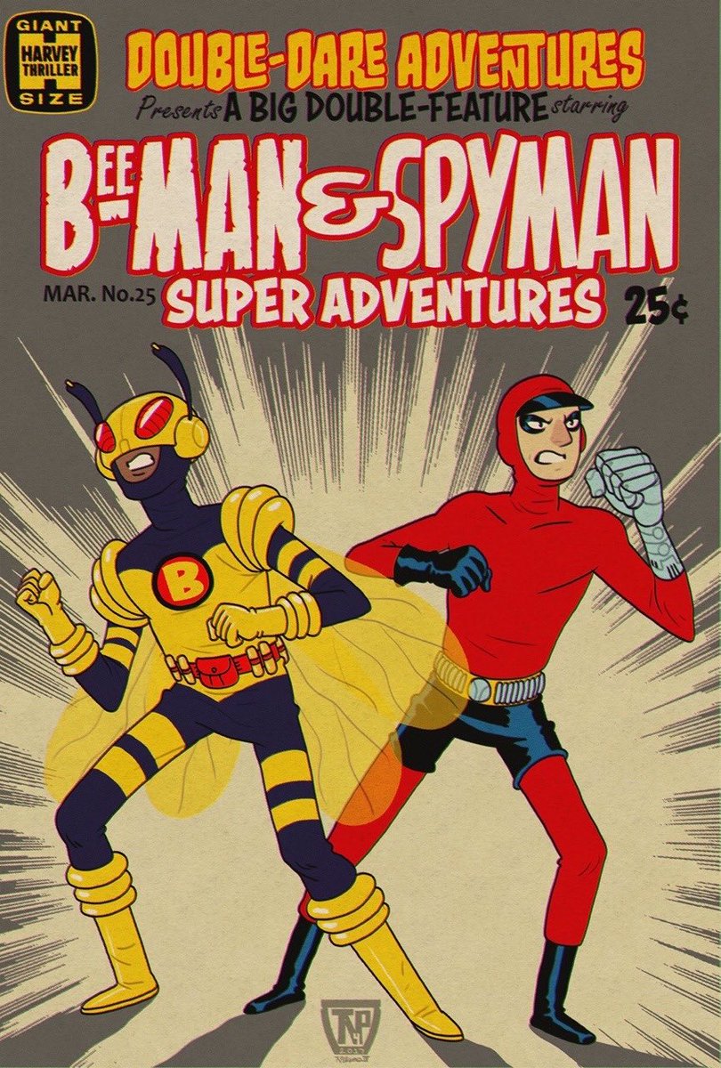 For the comic book nerds:
What is your favorite weird or obscure super hero or heroes?
As for off brand heroes when I was a kid, I always dug Bee-Man & Spyman from Harvey Comics….
#thomasperkins #characterdesign #comicbookcoverart #beeman #spyman