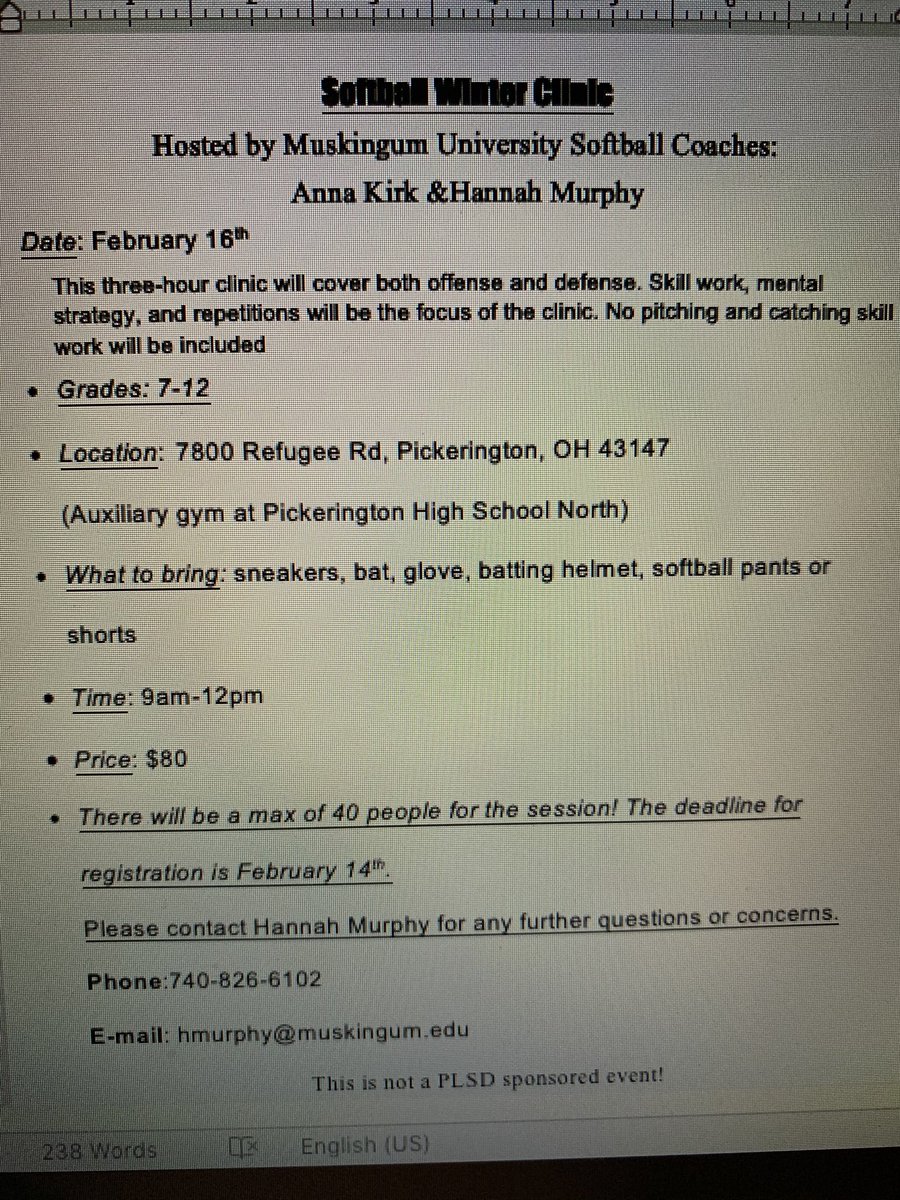 Winter Clinic, Feb. 16th at Pick North.  PN/Morehead State alum Hannah Murphy &amp; Bishop Hartley/OSU alum Anna Kirk will be the clinicians.