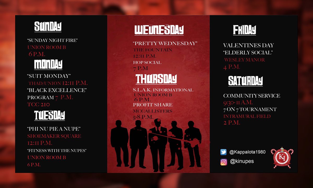 The Kappa Iota Chapter presents: 
“Mob Ties”. Kappa Week 2020 February 9th - 15th. 🥀
**Zoom in for Details**