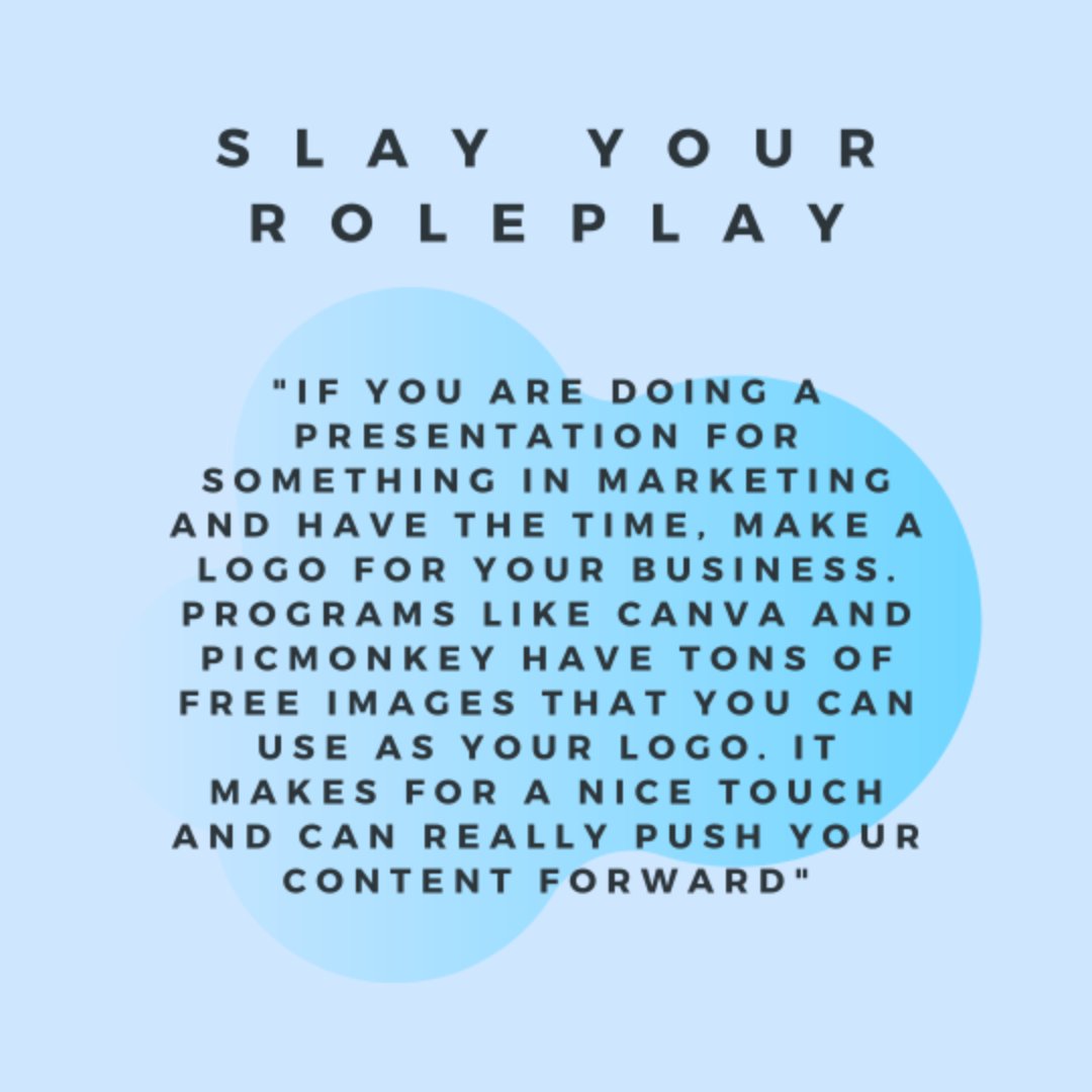 Presentation Tips Thursday: If you are doing a presentation for something in marketing and have the time, make a logo for your business. Programs like Canva and Picmonkey have tons of free images that you can use as your logo. #DECA #CDECA