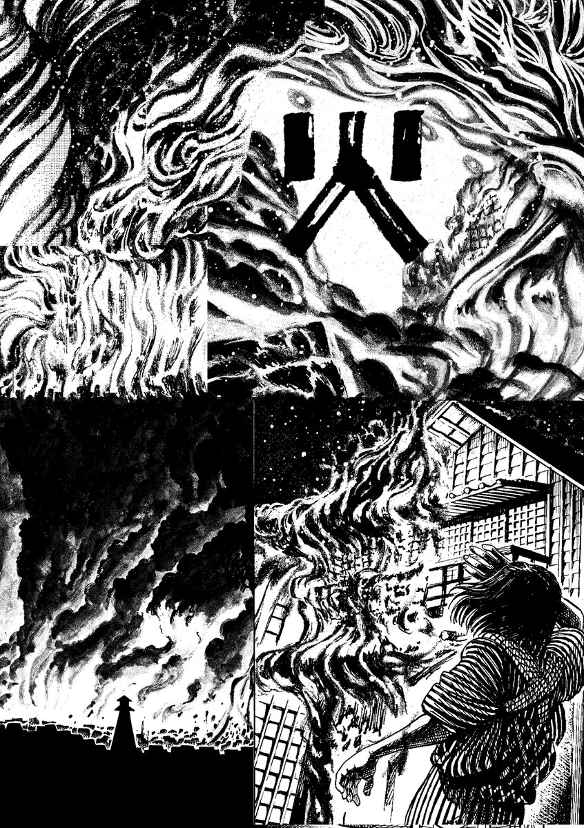 火事の漫画を作るために火の表現を開発しました!
参考にしたのは絵巻物『石山寺縁起』『伴大納言絵詞』『平治物語絵詞』また他にも、映画『バックドラフト』『吉原炎上』も参考にしました。#COMITIA131  #コミティア131 #江戸 #町火消 #サンプル #風景 #背景 #マンガ 