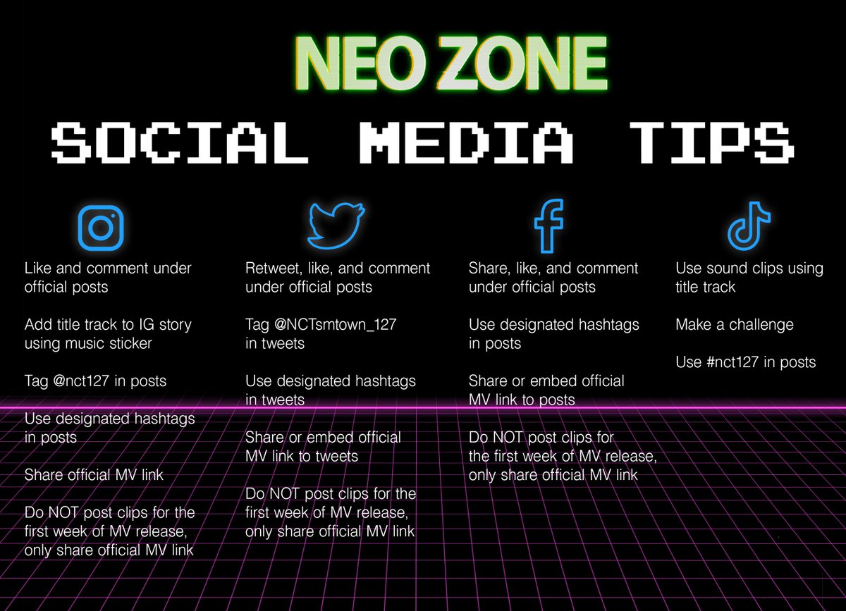 Social media is a great way for fans to help promote and support NCT 127's comeback. Here are some social media tips to help promote NCT 127's NEO ZONE comeback release on Instagram, Twitter, Facebook, and TikTok.