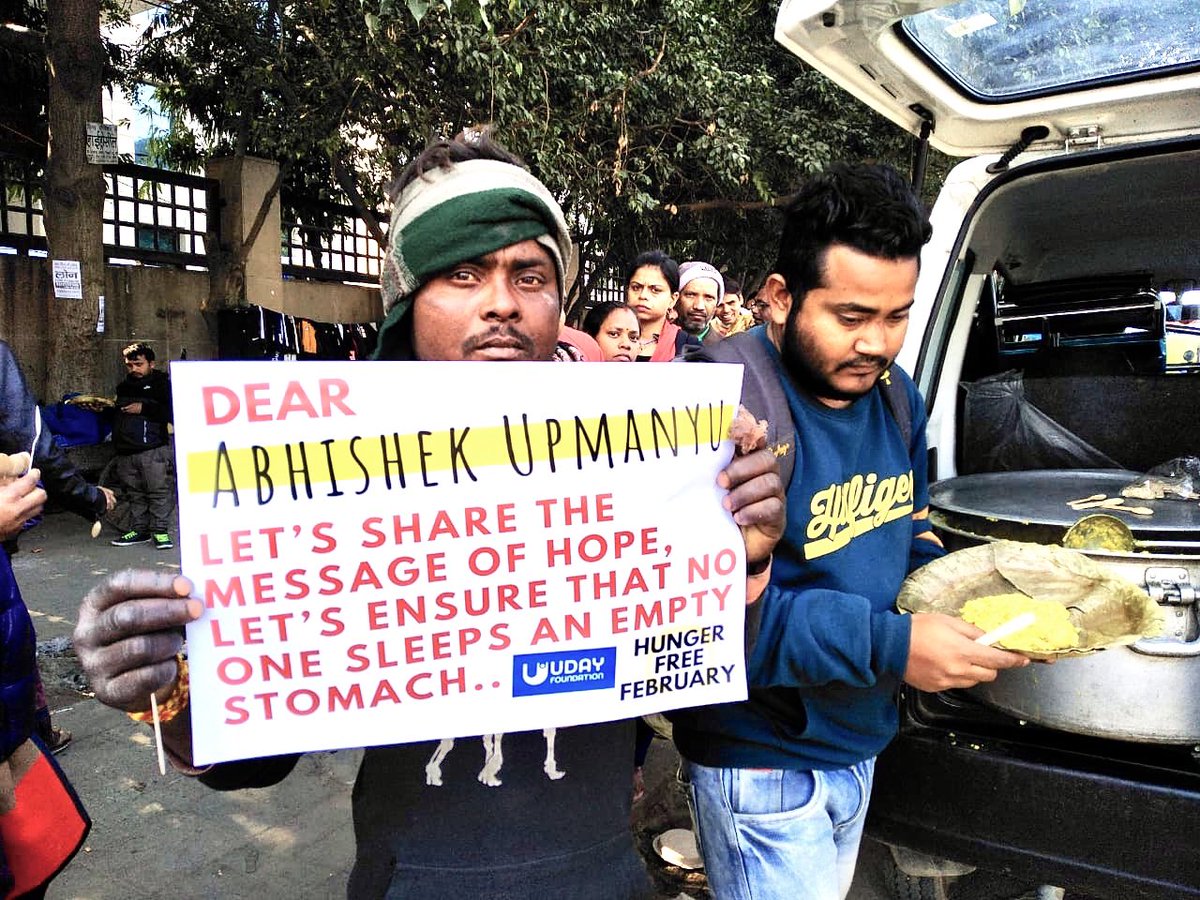udayfoundation's tweet photo. Dear @AbhiUpmanyu Thousands of poor patients &amp; their attendants sleep hungry outside hospitals every night. This February, let’s share the message of hope &amp; ensure that no one sleeps with an empty stomach. Please spread the word. Link: https://t.co/RBjlTjm1w2 #HungerFreeFebruary https://t.co/eqisEF4KYw