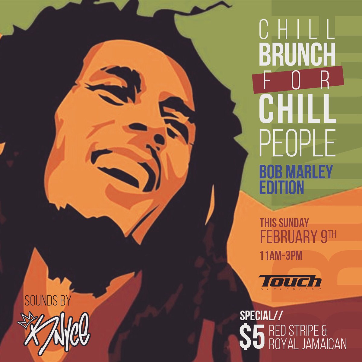 Touch Supper Club (@touchsupperclub) on Twitter photo Come and celebrate the music and life of Bob Marley who would’ve been 75 this week.
<a href="/DjKnyce/">GO UP U BALDHEAD.</a> will be jammin’ the tunes!
We’ll be celebrating this Sunday February 9.
Space is limited, so come early or please call and make reservations!
216.631.5200
touchsupperclub.com/reservations Come and celebrate the music and life of Bob Marley who would’ve been 75 this week.
<a href="/DjKnyce/">GO UP U BALDHEAD.</a> will be jammin’ the tunes!
We’ll be celebrating this Sunday February 9.
Space is limited, so come early or please call and make reservations!
216.631.5200
touchsupperclub.com/reservations