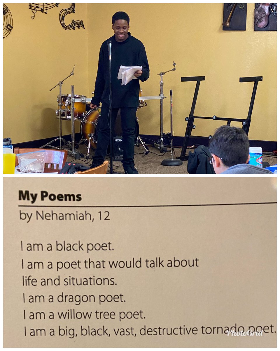 allyelewis's tweet image. Middle school Ss creating and presenting slam poetry on race &amp;amp; identity with @ArtfromAshes during elective block @ACScommunity #changingthenarrative #EducationMatters