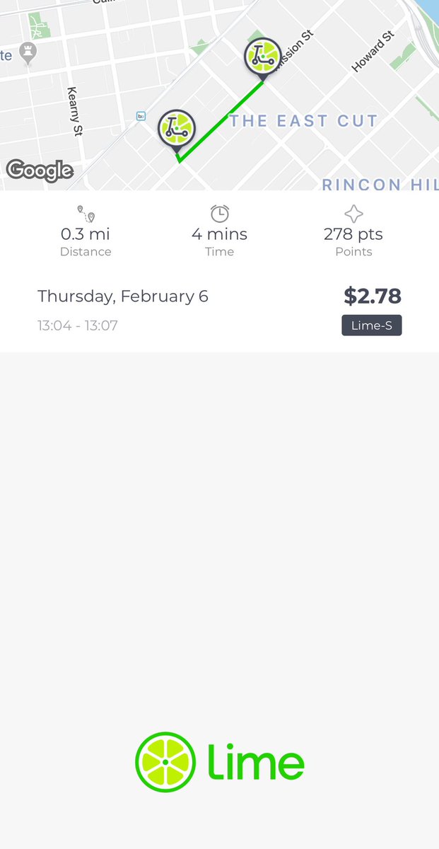 transitcounts's tweet photo. In case you think #emergingmobility is for all of us, I forgot something so I reparked the #scooter. $3 for 2 minutes on #Lime and 2 hours on @sfmta_muni.  Took longer to unlock and lock than ride it.  This mode isn’t for those on a #fixedincome. #plannerd #iridetransit https://t.co/M6obXSArnE