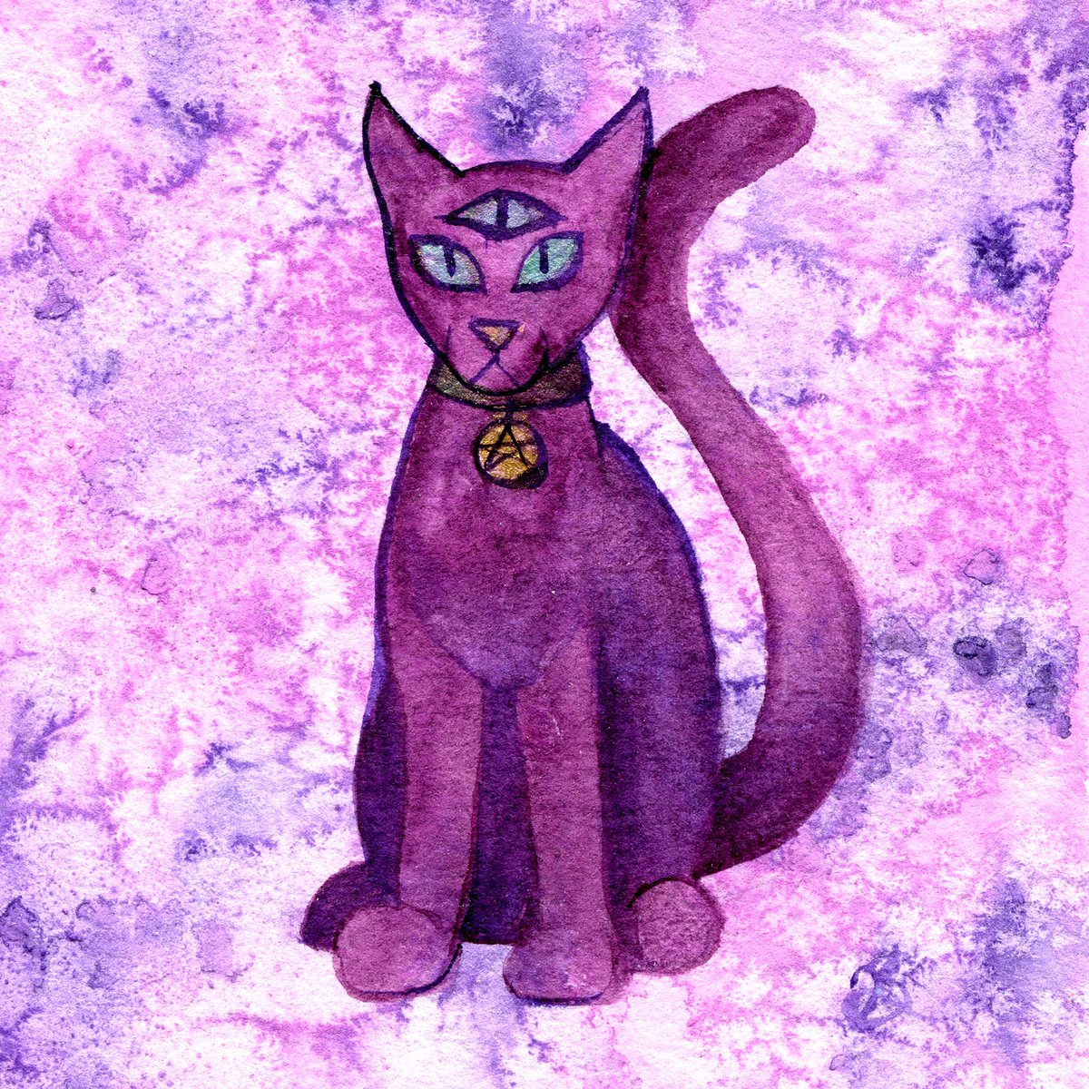 KaebeArt's tweet photo. Day 6: And, caught up! I started using metallic elements, and did so on the cat's eyes, collar, and tag. I'll have to edit it later to reflect that. Get it? Reflect? Haha... #I'llshowmyselfout #febHUEary #febHUEary2020 https://t.co/Qws08CTSRc