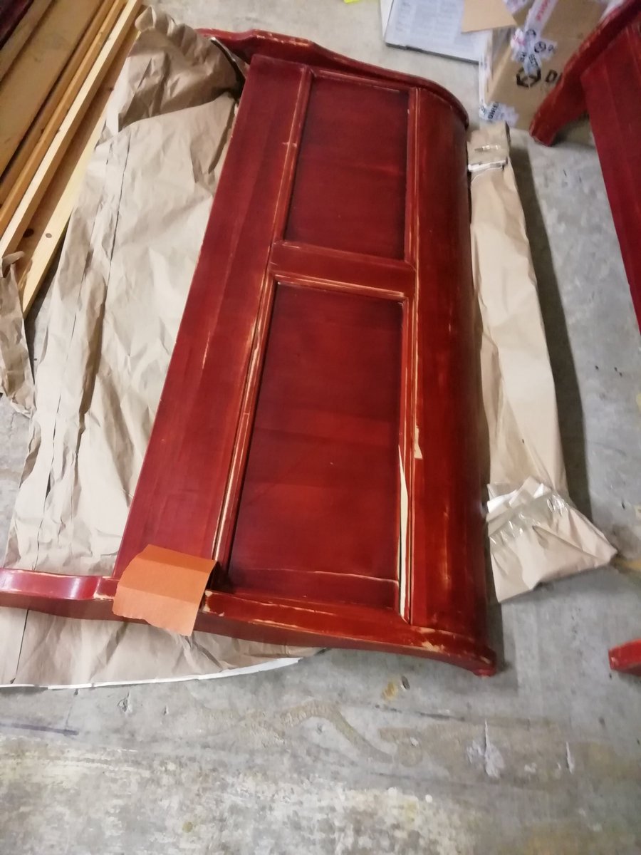 The footboard is sanded. I don't need to strip the paint because I'm going to prime it, I just need to rough it up a bit. Next step is to fix the crack in it, which wont be done pretty because I'm going to cover the area. I just need the panel structurally sound