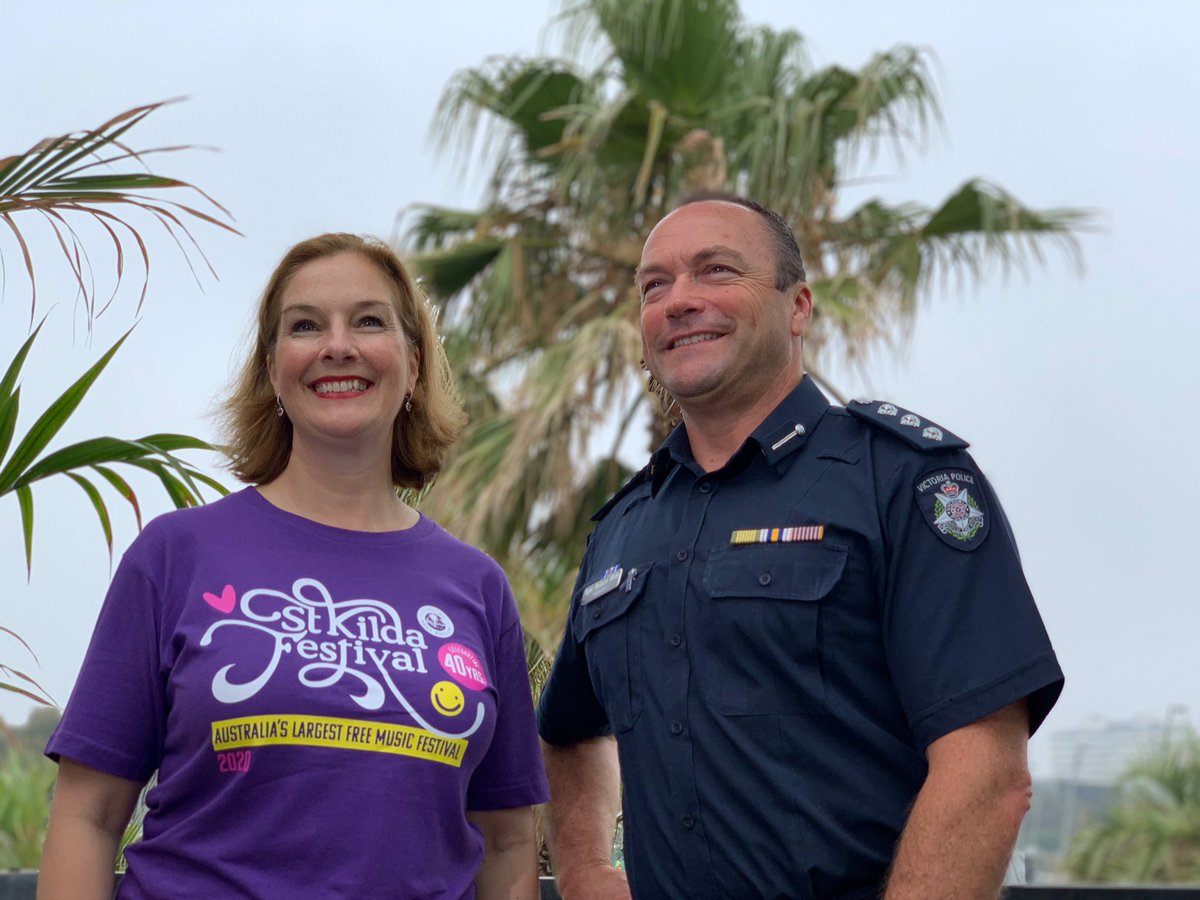 bernadenevoss's tweet photo. Media call with @VictoriaPolice to highlight what is happening on Sunday with the 40th Anniversary of Australia’s largest Free music festival. 🌟 The St Kilda Festival 🌟 On track to welcome our 10 millionth visitor to the festival since 1980. #MayorCoPP https://t.co/4r9sYaN2fG