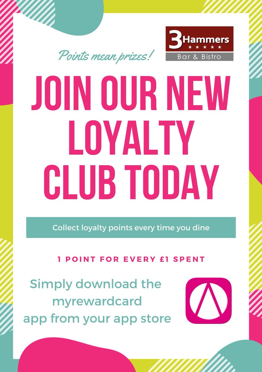 3hammersbistro's tweet photo. Have you signed up for our Loyalty Club?

You can collect points every time you dine and redeem them to receive great rewards!!

Download the MyRewardCard app from your app store for FREE... https://t.co/2F4nyKg0fW