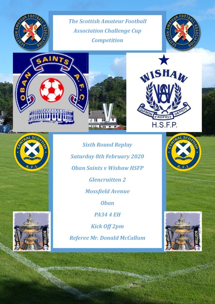 OBAN SAINTS AFC (@obansaintsafc) on Twitter photo Tomorrow's fixture:-
Scottish Amateur Cup 6th round replay
Oban Saints v Wishaw HSFP
<a href="/scottish_aff/">AmateurFixturesResultsSCO</a>
<a href="/ScotAmFA/">Scottish Amateur FA</a>
<a href="/AmmyFitbaNews/">AmmyFitbaNews - 309+ Photos</a>
<a href="/AmmyFitbaCup/">Scottish Amateur Cup</a>
<a href="/FitbaFanatics/">FITBA FAN-ATICS 🏴⚽</a>
<a href="/ProAmFootball/">Pro-Am Football News</a>
<a href="/WeAreScottishFB/">WeAreScottishFootball🏴</a>
<a href="/scotfootfixs/">Scottish Football Fixtures</a> Tomorrow's fixture:-
Scottish Amateur Cup 6th round replay
Oban Saints v Wishaw HSFP
<a href="/scottish_aff/">AmateurFixturesResultsSCO</a>
<a href="/ScotAmFA/">Scottish Amateur FA</a>
<a href="/AmmyFitbaNews/">AmmyFitbaNews - 309+ Photos</a>
<a href="/AmmyFitbaCup/">Scottish Amateur Cup</a>
<a href="/FitbaFanatics/">FITBA FAN-ATICS 🏴⚽</a>
<a href="/ProAmFootball/">Pro-Am Football News</a>
<a href="/WeAreScottishFB/">WeAreScottishFootball🏴</a>
<a href="/scotfootfixs/">Scottish Football Fixtures</a>