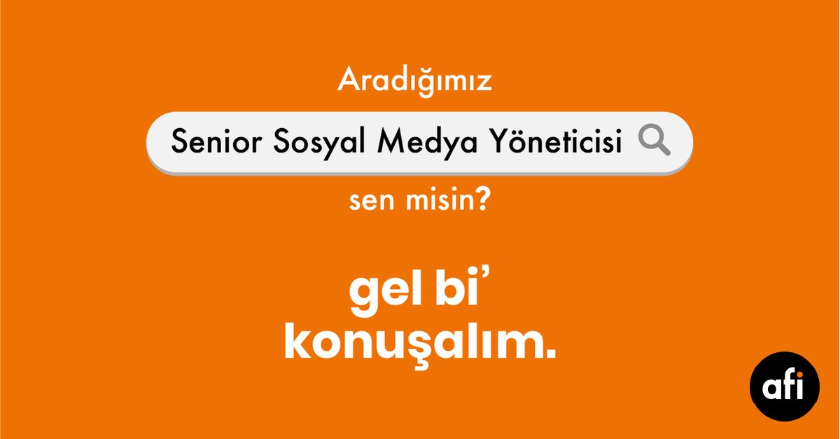 En az 3 yıl ajans deneyimine sahip, sosyal medya kültürüne hakim, yeni yaratıcı içerikler, projeler peşinde bizimle koşmaktan keyif alacak Senior Sosyal Medya Yöneticisi arıyoruz. 
Aradığımız kişi olduğuna inanıyorsan, başvurunu linke bekliyoruz: bit.ly/afi-seniorsm