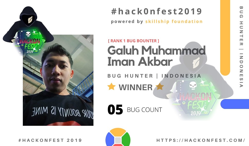 hackonfest's tweet photo. Good Morning communities!!
we are glad to announce the winner of One Month Long Online Bug Bounty Program #hackonfest2019 powered By #skillshipfoundation
The winner is from INDONESIA ๐ฎ๐ฉ
*Galuh Muhammad Iman Akbar*
Winner of #hackonfest2019
#bugbounty #ethicalhacking #bugs https://t.co/NIv1xRDMVf