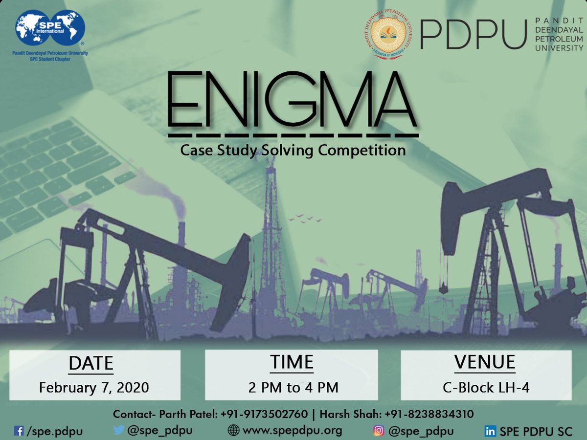 As a part of SPE week 14.0, we are thrilled to bring to you 'Enigma: Case Study Solving competiton.'⁣
⁣
The event is aimed towards cultivating public speaking skills, problem-solving abilities, and teamwork among its participants. ⁣
⁣
#SPEevents #SPEWeek14
@SPEtweets