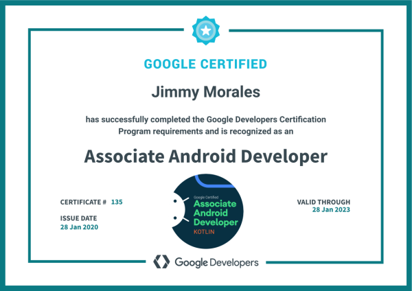 JidomoGo's tweet photo. Just earned my Google Developers Certification! #AndroidIsLife #KotlinIsLove https://t.co/28h11hXn6n