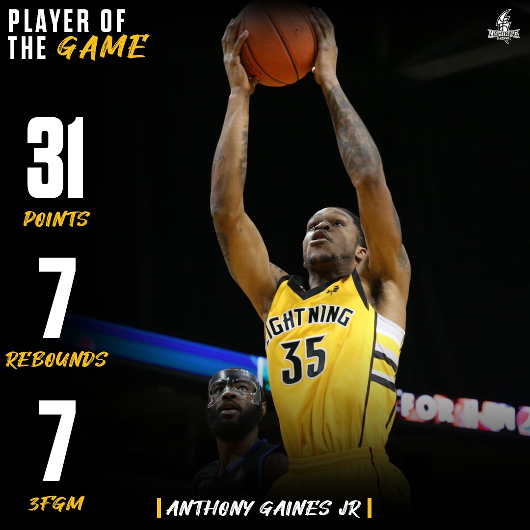 LondonLightning's tweet photo. The @humanwindmill was unstoppable tonight 😤

 Congrats to Anthony Gaines Jr on being named Player of the Game!

#DriveFor5 || #GetStruck https://t.co/uEfRi7akcT