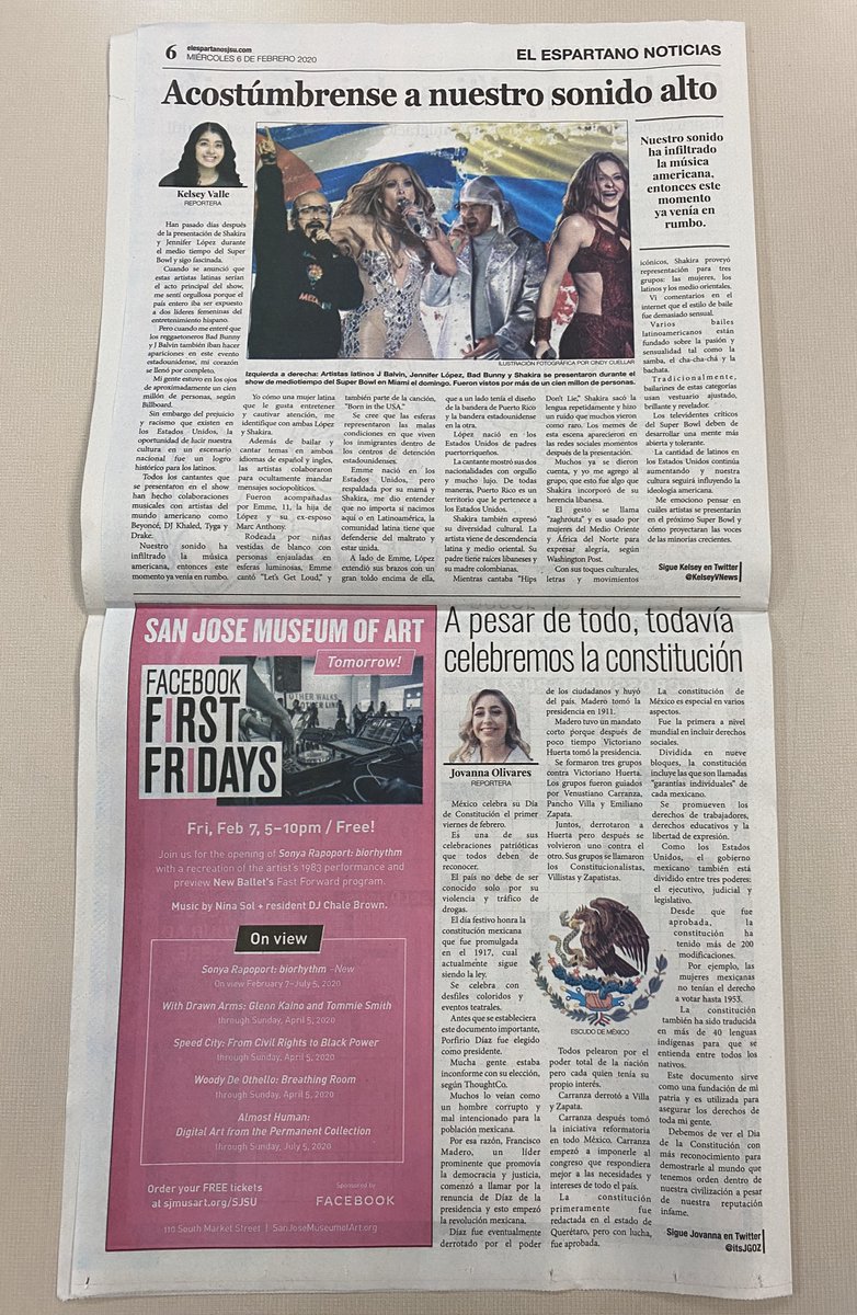 ¡Disponible hoy en el <a href="/SpartanDaily/">The Spartan Daily</a>!📰 @VicenteSJSU reporta sobre una posible nueva restricción para indocumentados, <a href="/KelseyVNews/">Kelsey Valle</a> celebra la presentación latina que se llevó a cabo durante el Super Bowl y @itsJGOZ expresa la importancia de la constitución mexicana.