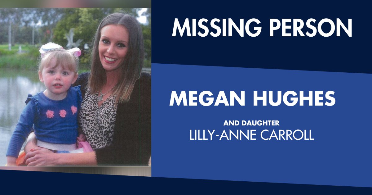 Leopold mother Megan Hughes and her daughter Lilly-Ann Carroll were last seen at home on 25 Jan. Please share.

Investigators believe Megan was seen at her place of work on 27 Jan but has not been seen since.

📞Geelong Police Station - (03) 5225 3100 🔗bit.ly/374ZNC7
