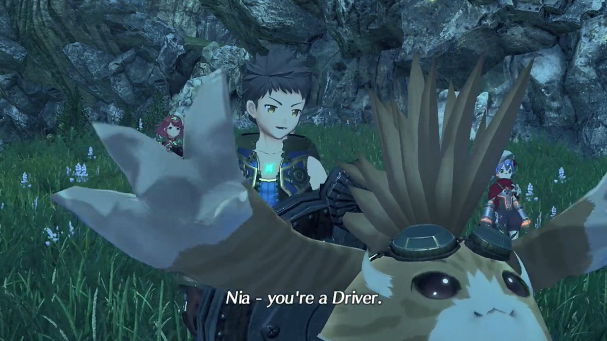 Rex shoving Tora out of the way during his talk with Nia at the end of chapter 2 sure is something, Homura's silent gasp in the background makes it even funnier  #Xenoblade2