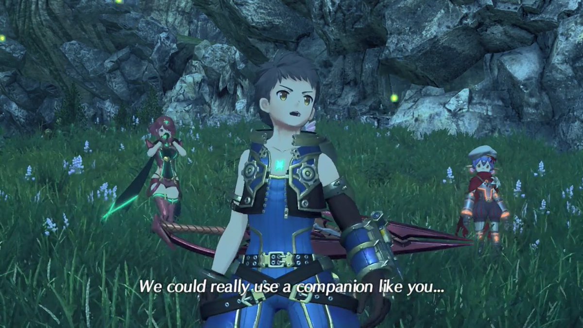 Rex shoving Tora out of the way during his talk with Nia at the end of chapter 2 sure is something, Homura's silent gasp in the background makes it even funnier  #Xenoblade2