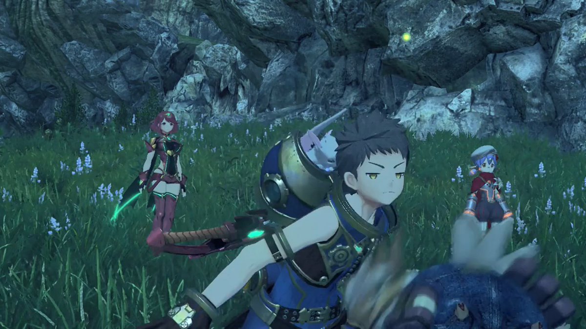 Rex shoving Tora out of the way during his talk with Nia at the end of chapter 2 sure is something, Homura's silent gasp in the background makes it even funnier  #Xenoblade2