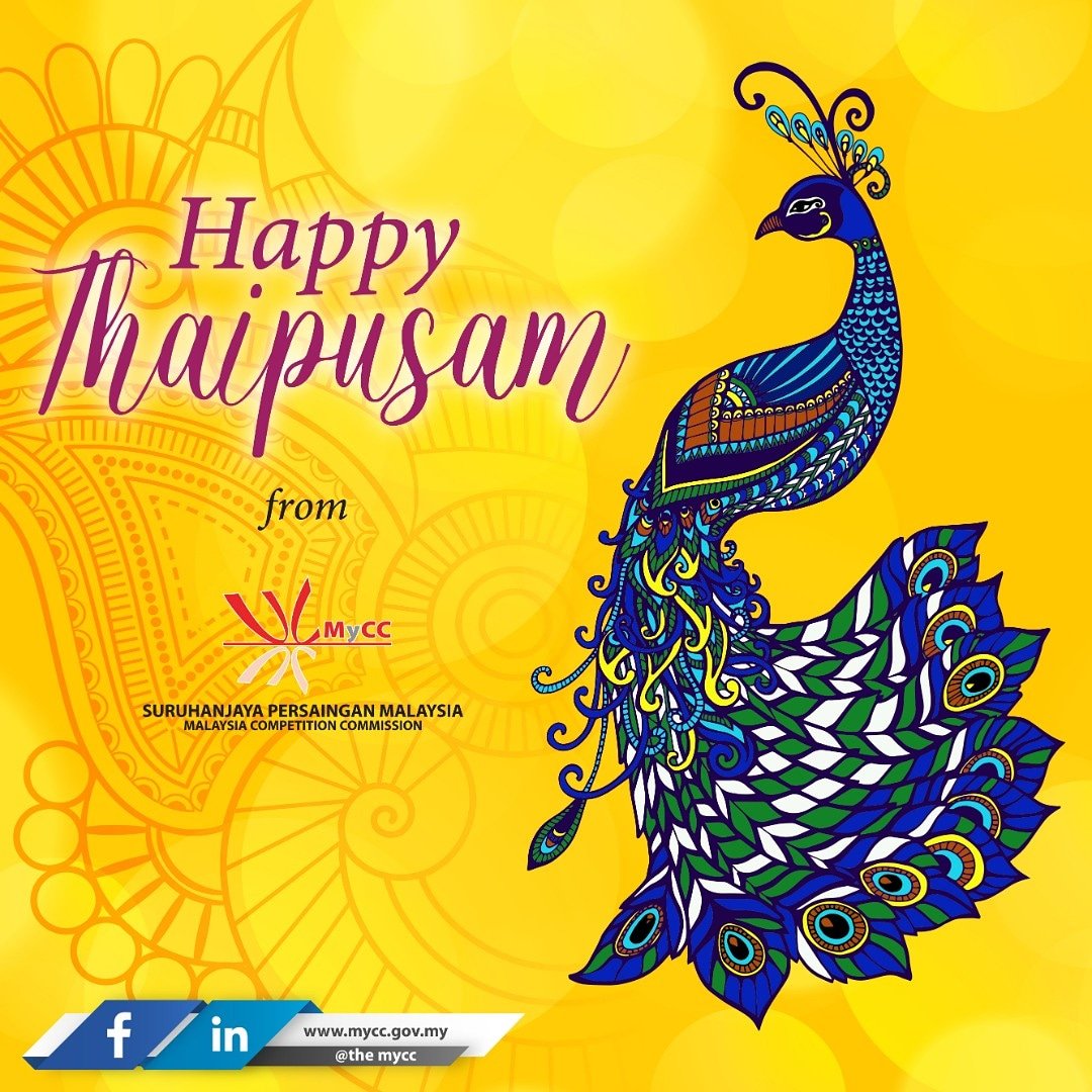theMyCC's tweet photo. Wishing all Malaysians Happy Thaipusam from all of us at MyCC

#MalaysiaCompetitionCommission #MyCC #PromotingCompetition #ProtectingYou #BebasKartel #Cartel #kpdnhep #competitionlaw #GovermentAgencies #Competition #Malaysia #thaipusam2020 https://t.co/GgSVqMA81F