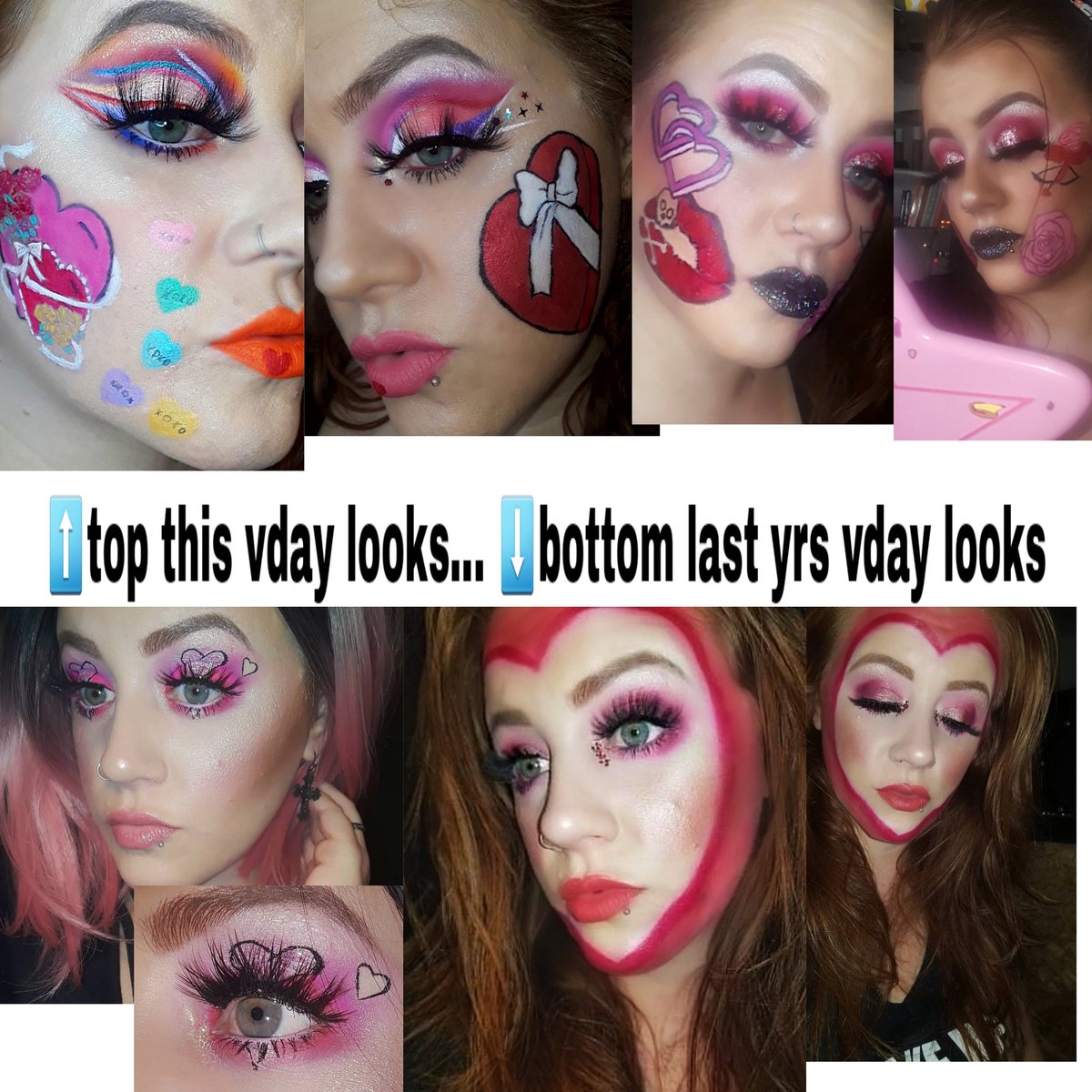 WickedlyDivin3's tweet photo. 1 year progress...
What do u all think? It's hard to look at your work yourself sometimes it feels like you are sitting idle.
Bottom pics are #valentinesdaylook 's I did last year.
Top pics are #valentinesdaymakeup I did this year.
Would love ur thoughts
#vdaymakeup #vdaylook https://t.co/VjAUy6dquz