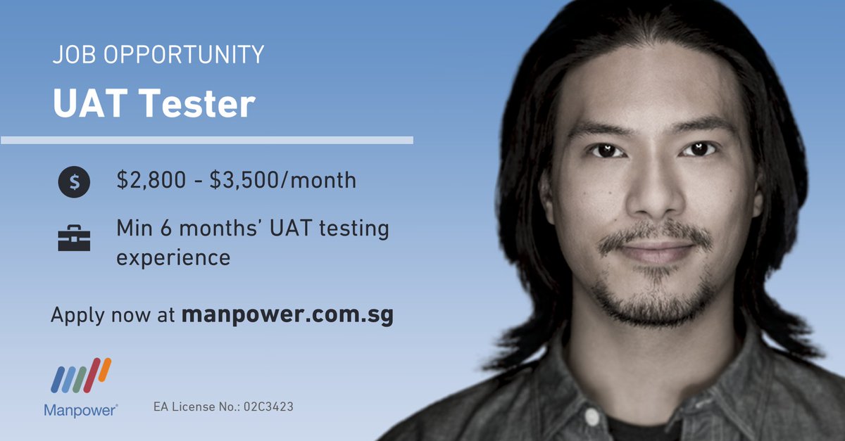 ManpowerSG's tweet image. UAT Tester | 5-month contract | Bank MNC | Meticulous and sensitive to details | More Info/To Apply: ow.ly/THjh50yfXx8
.
.
.
#ManpowerJobs #UATtesting #newjob #hiring #tempjob #contractjob #UAT #jobsearch