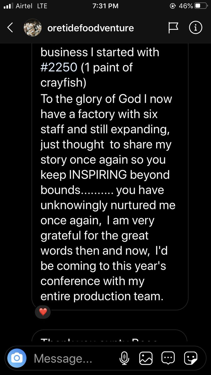 SunmboAdeoye's tweet photo. TO GOD BE THE GLORY! I remember preaching this message of diligence and dedication to ones craft during the 5th edition of our Annual inspiring change conference.
Reading this Amazing feedback from one of our attendees gladdens my heart in such a unique way. #icgamechanger https://t.co/rX8KSMAxyo