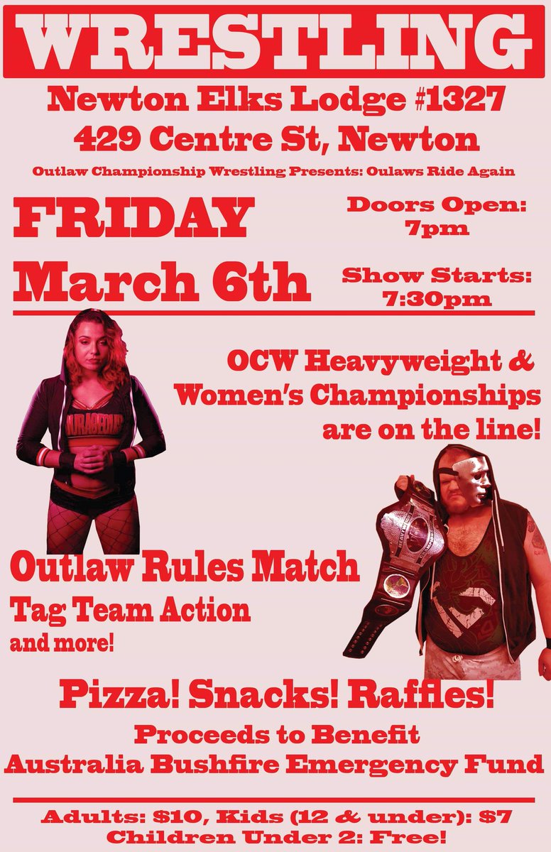 OUR FIRST SHOW IS COMING UP AND IT IS GOING TO BE ONE FOR THE BOOKS!! #OUTLAWCHAMPSHIPWRESTLING #NewtonElks #prowrestling