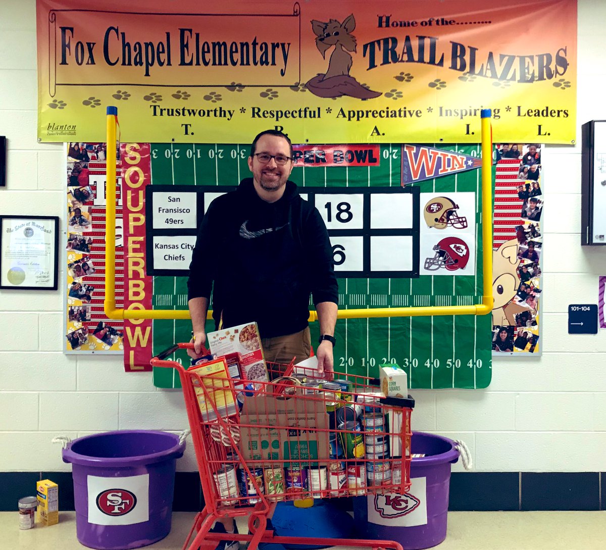 This is how we celebrate the Super Bowl at #FoxChapelES each year by collecting can goods for MannaFood and playing an oddsmaker game.