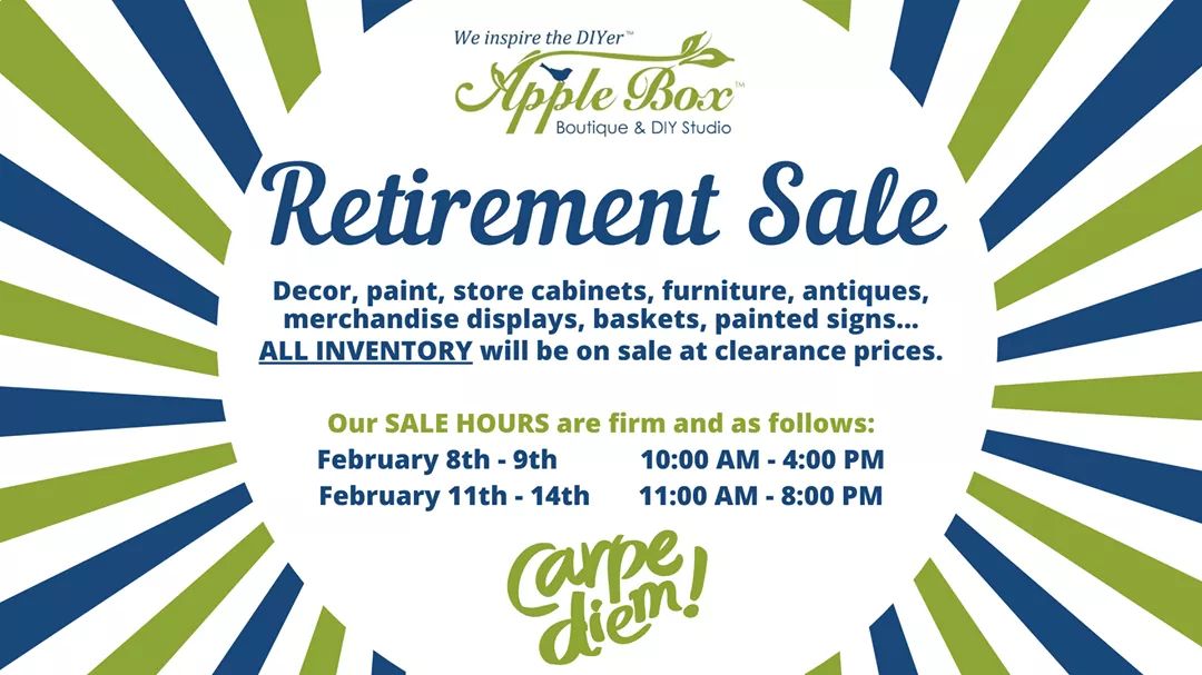 AppleBoxDesign's tweet image. Our Apple Box Boutique Retirement #Sale is being held Feb. 8th - 14th. All inventory incl. paint, cabinets, painted furniture, decor, cash counter, shelving, etc. will be sold at clearance prices. Once it wraps up, we will say farewell to Apple Box forever. 6507-112 Ave.,Edmonton