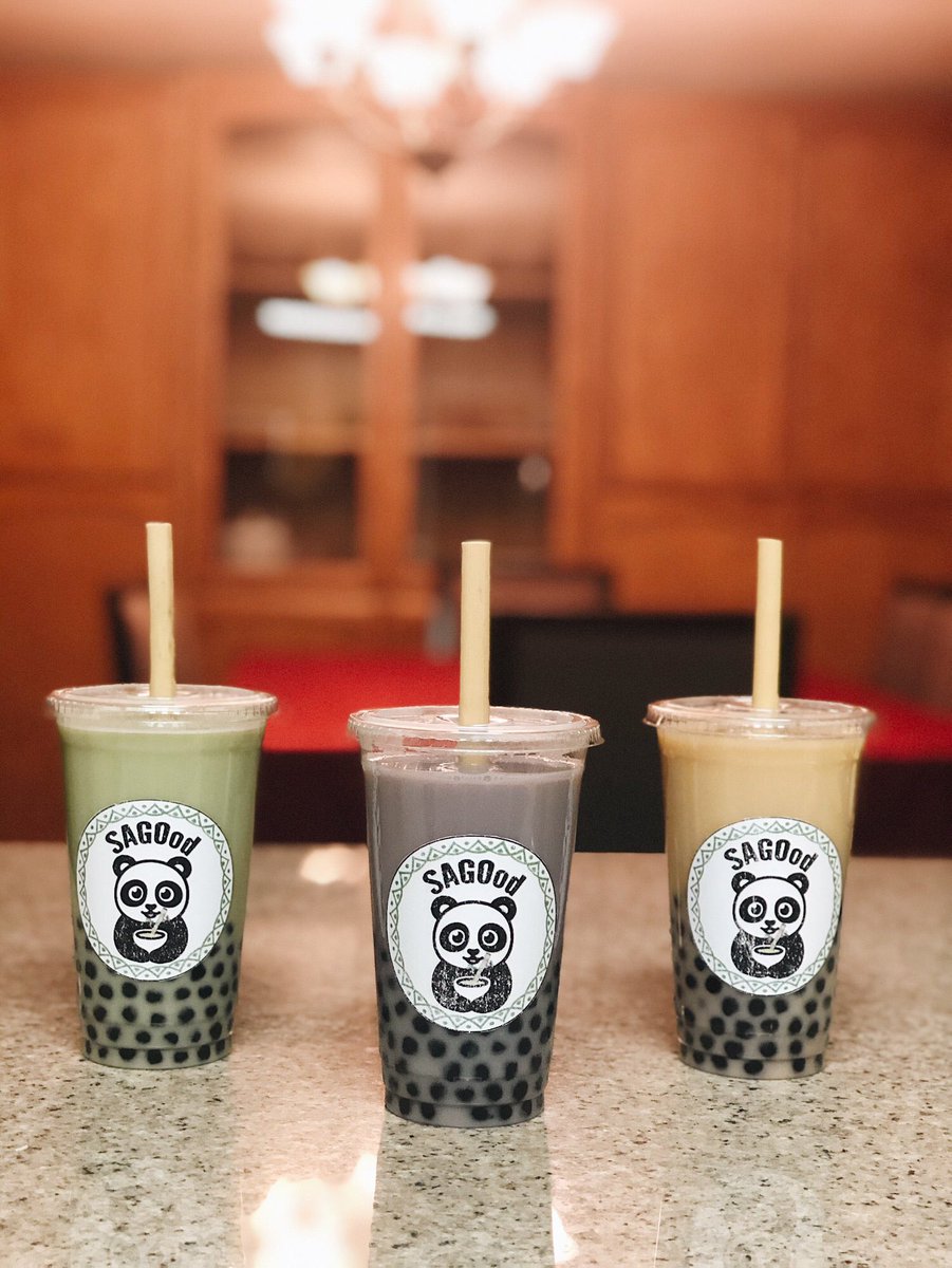 SagoodV's tweet photo. Some fan favorites and best sellers on our menu! Here we have a Matcha w/ Fresh Milk, Taro Milk Tea & an Earl Grey Milk Tea! #virtualenterprise #sagood #boba @VEInternational https://t.co/wnYk26aALV